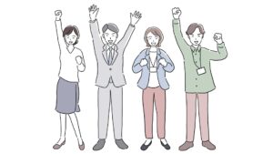 手を上げて声をかける仲間