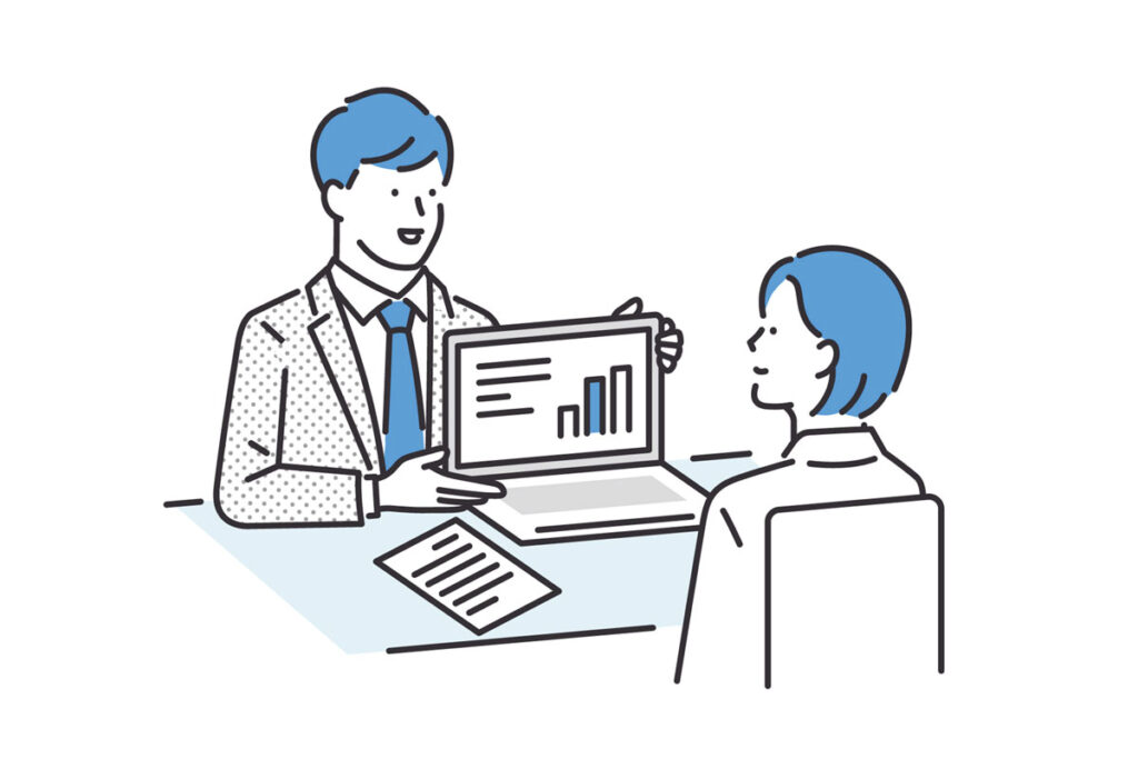 企業の担当者様へ提案をするトラアングルの社員