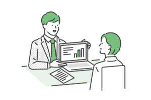 利用者さんと就職支援をする支援員