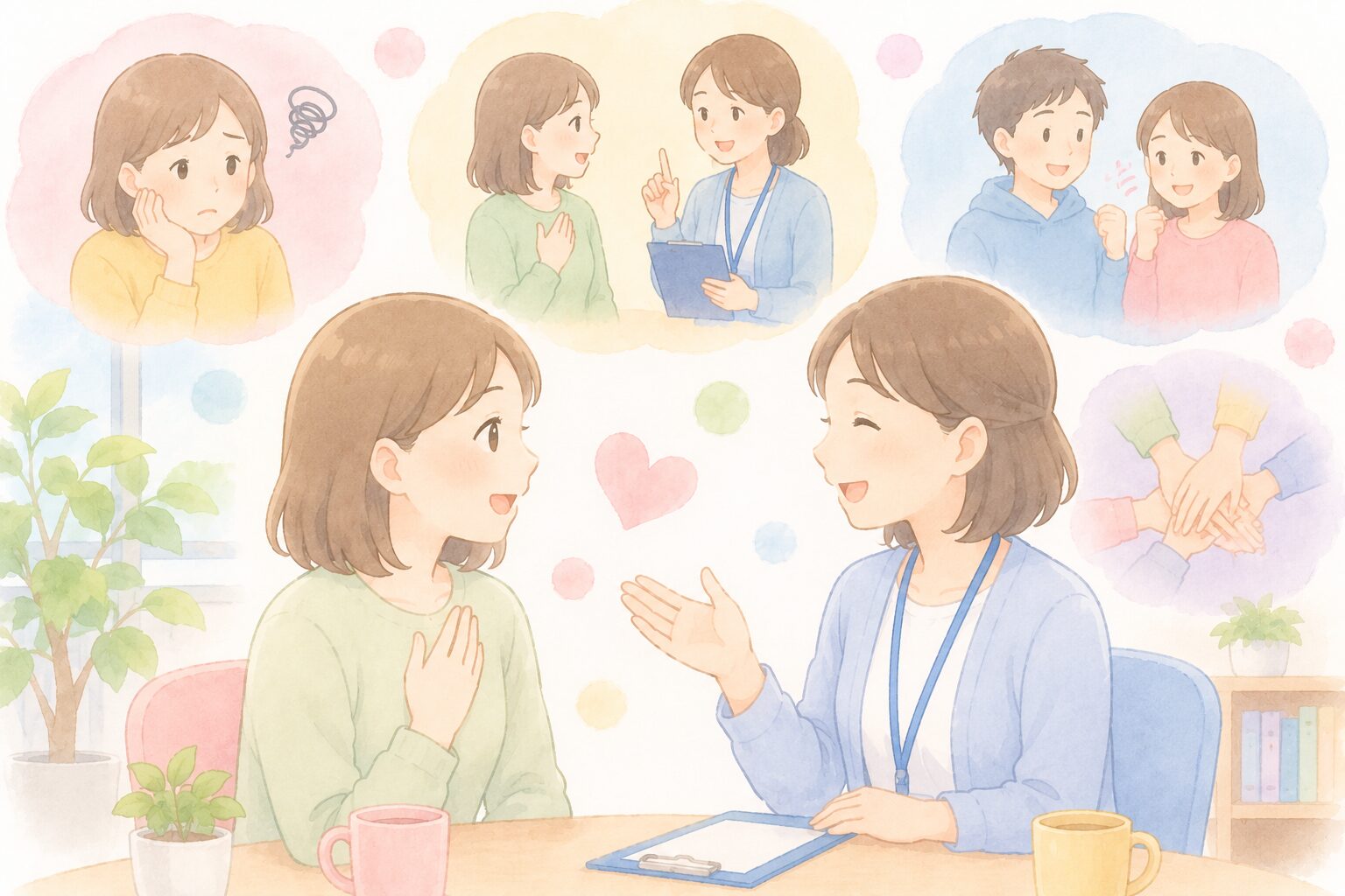支援員に相談する女性