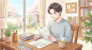 履歴書をみる男性