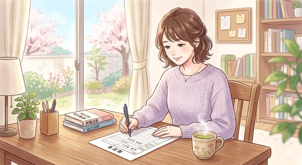 履歴書を作成する女性