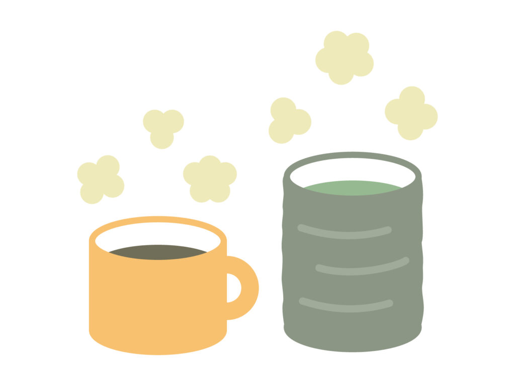 温かいコーヒーとお茶