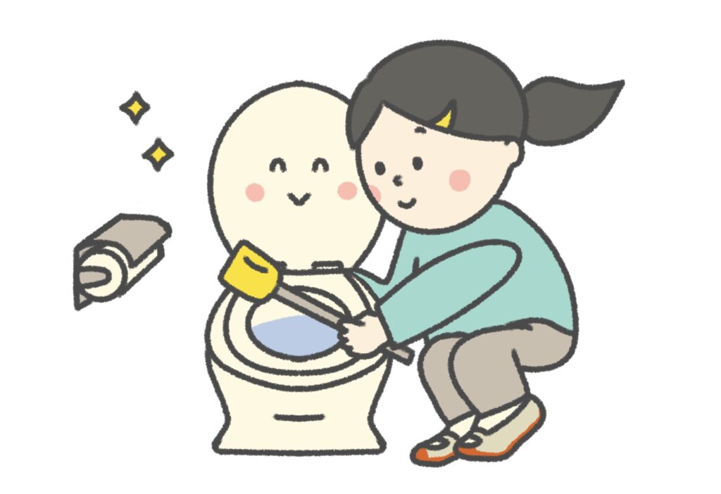 トイレ掃除をする女性