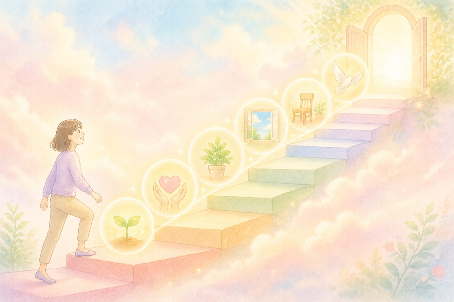階段を上がっていく女性