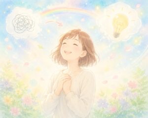 疑問が解決し、ふんわりと心が晴れる女性