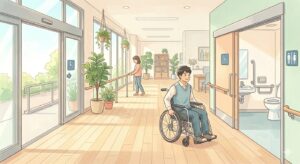 通行する車椅子の男性