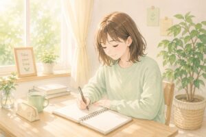ノートに書く女性