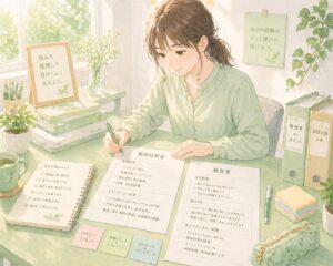 履歴書を書く女性
