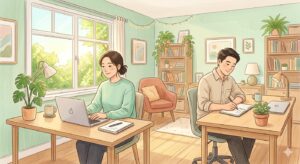 作業をする男女