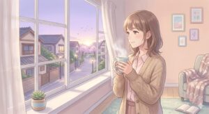 コーヒーを手に持つ女性