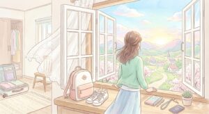 窓の外を見る女性