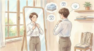 身だしなみをチェックする男性