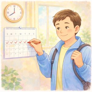 日付の確認をする男性