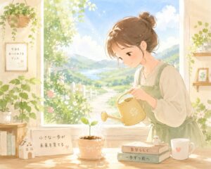 水やりをする女性