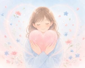 ハートを抱く女性