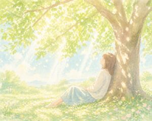 木漏れ日で休む女性