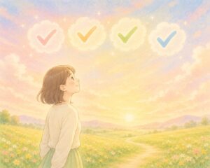 ４つのチェックをする女性