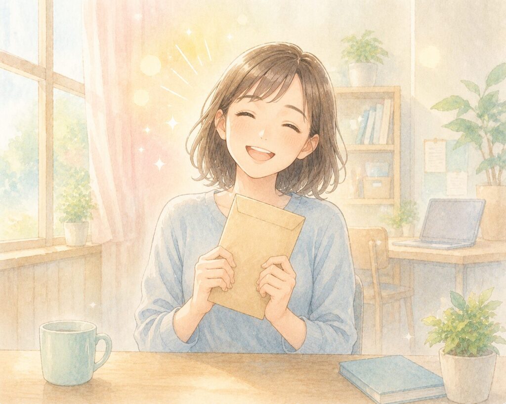 給料袋を手に持つ女性