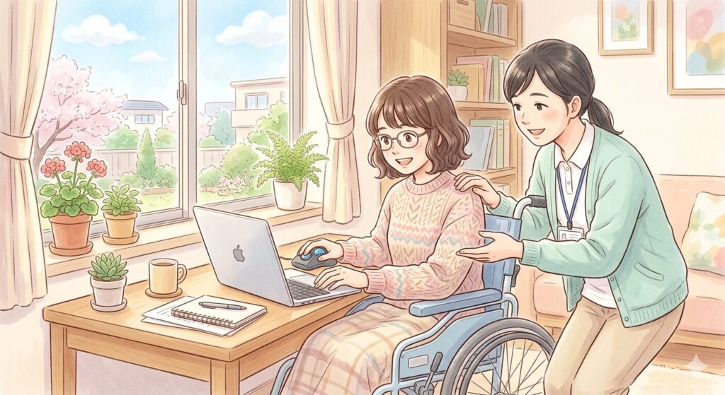 身体障がいのある女性と支援員