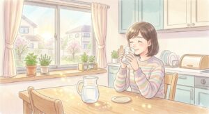 白湯を飲む女性