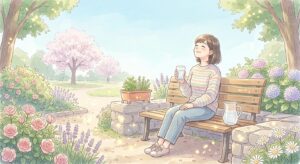 ベンチに座る女性