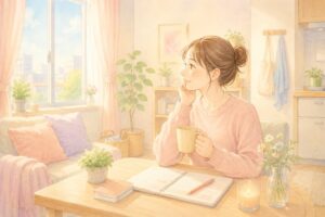 窓の外をみる女性