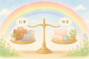 仕事と休息と書かれた天秤