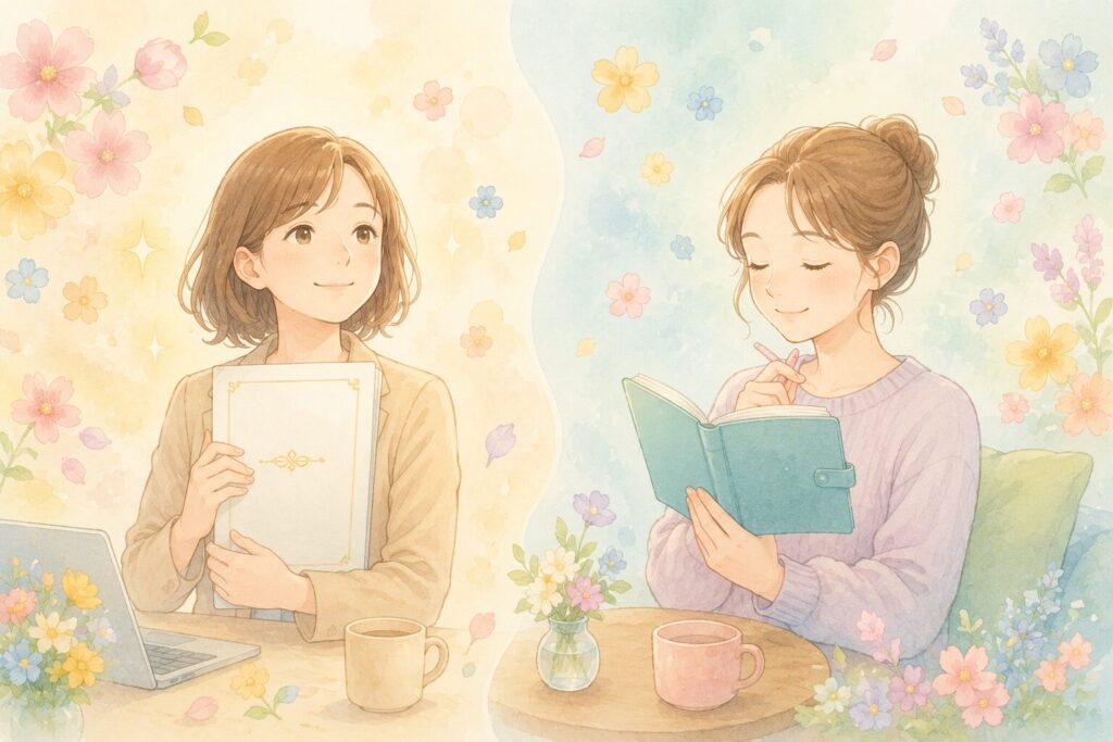 契約書と手帳をみる二人の女性