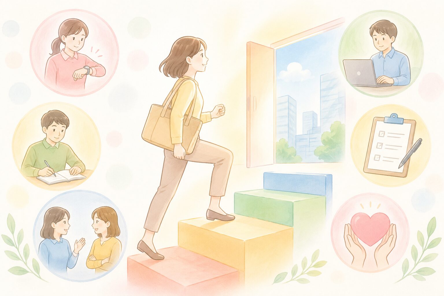 階段をあがっている女性