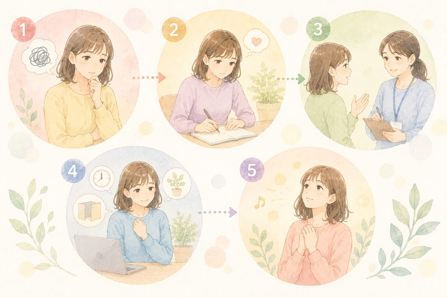 ステップを考える女性