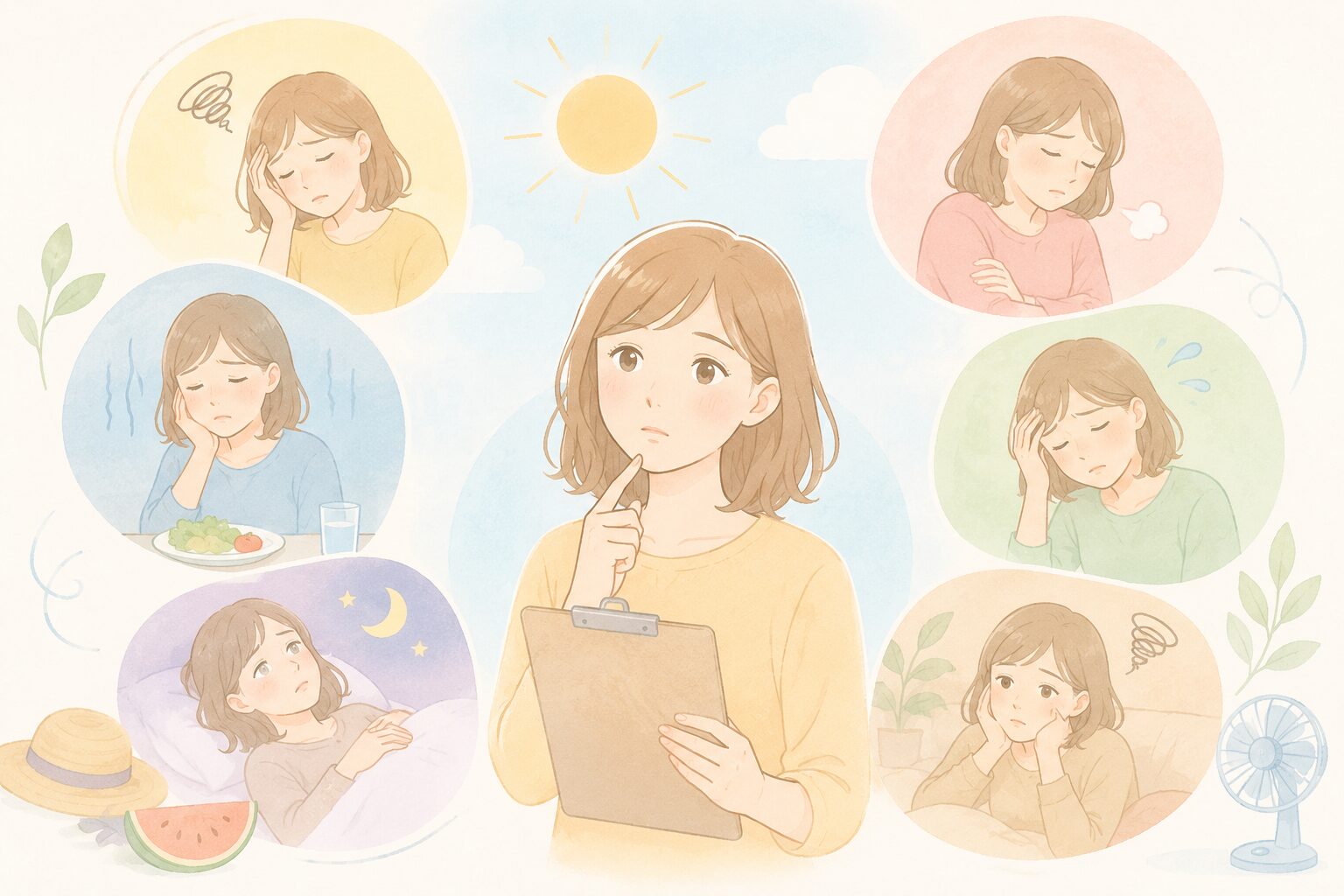 体調のチェックをする女性
