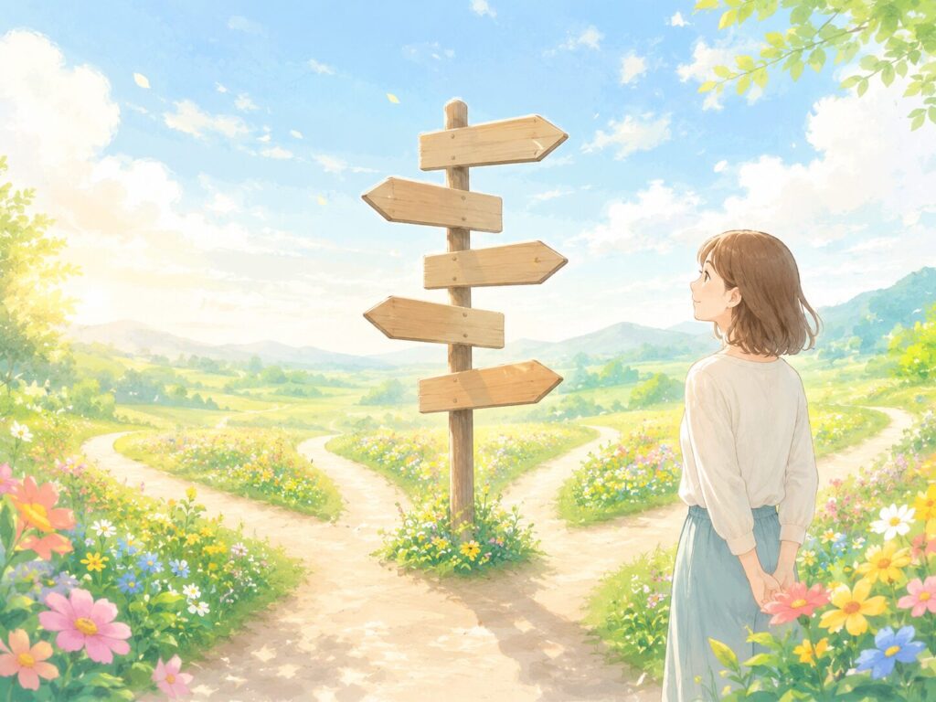 道しるべと女性