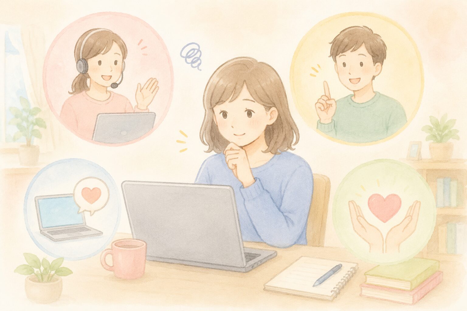 在宅ワークで相談する女性