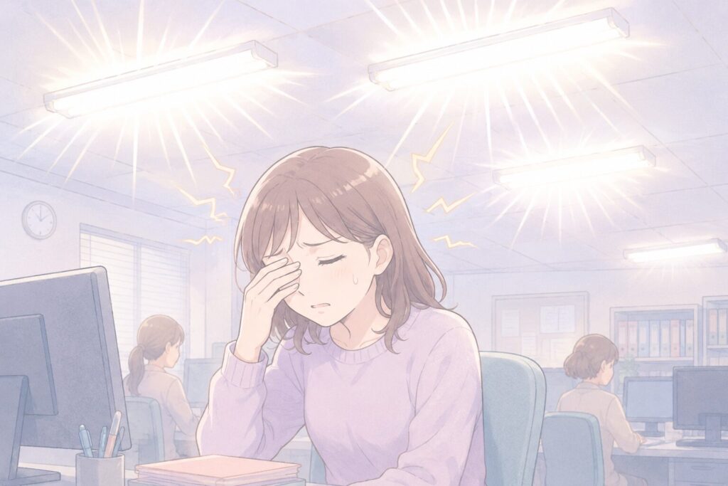 視覚過敏で光が眩しい女性