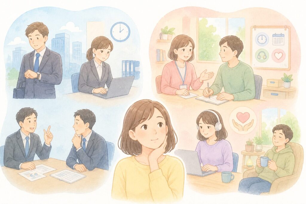 働き方の比較と選択をする女性