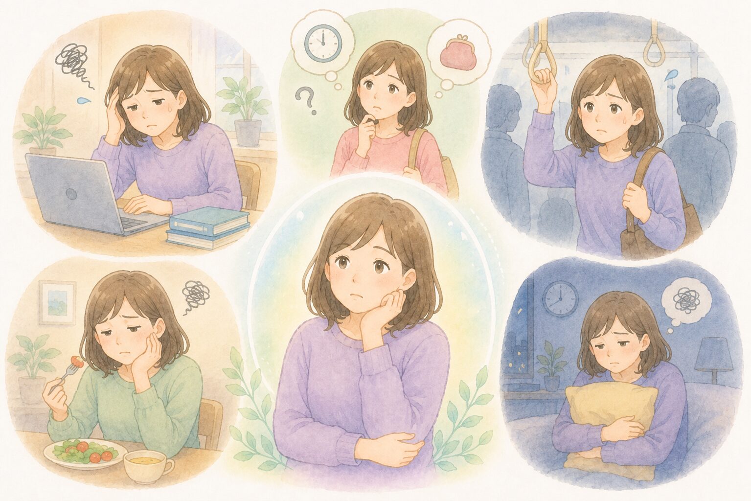 様々な場面で悩む女性