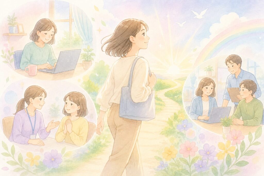 明るい未来への一歩を踏み出す女性