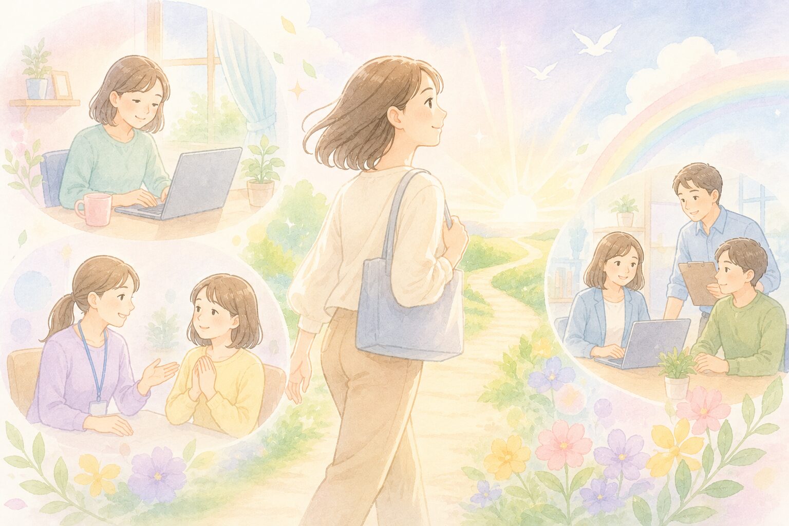 明るい未来への一歩を踏み出す女性