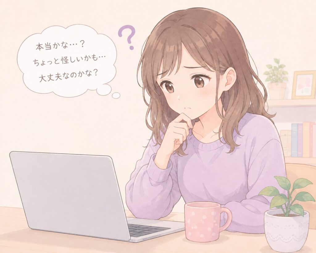 インターネットの情報を疑う女性