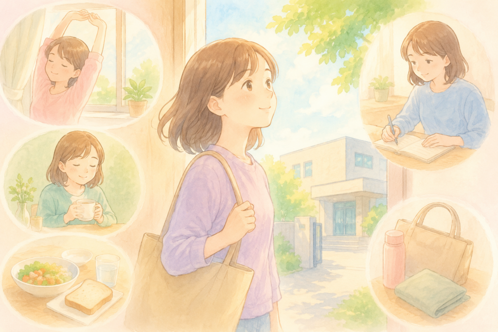 朝の準備をする女性