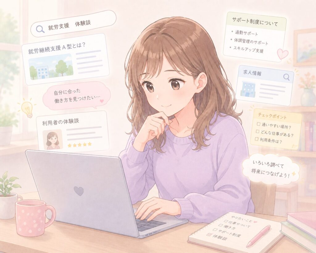 インターネットで情報収集をしている女性