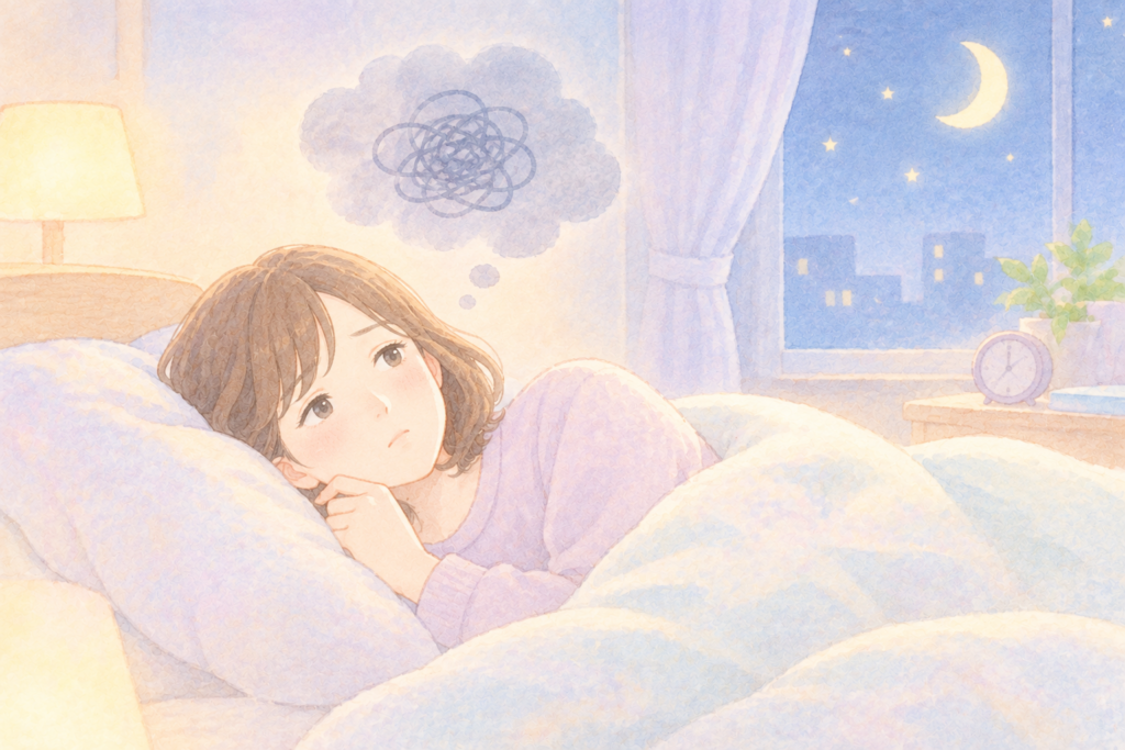 眠れぬ夜を過ごす女性