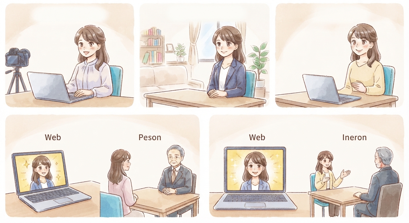 WEB面接と対面面接を受ける女性
