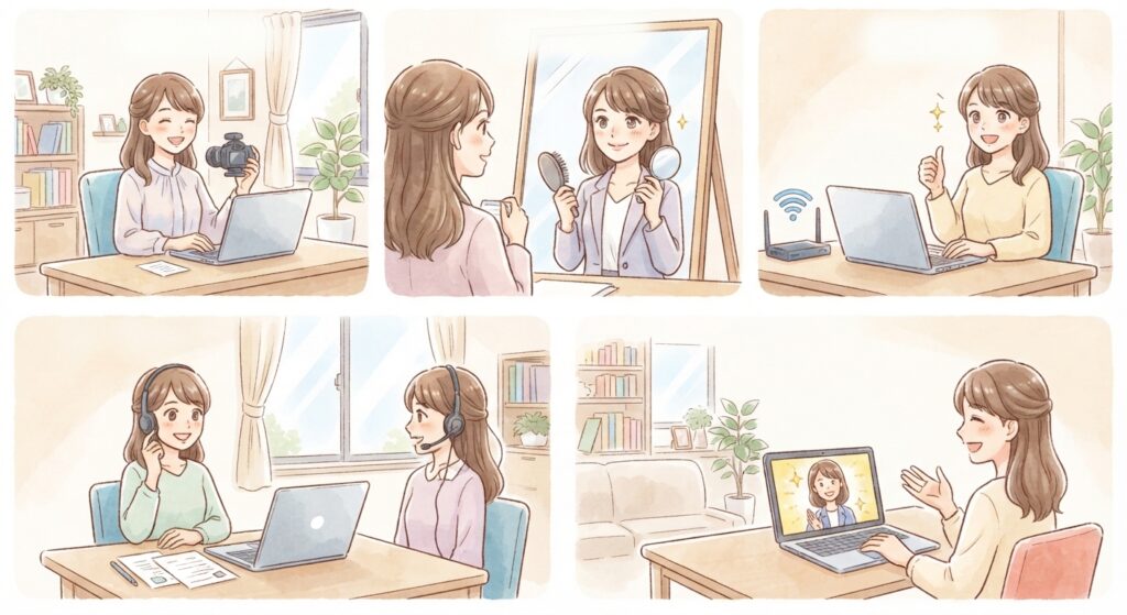 WEB面接の準備をする女性
