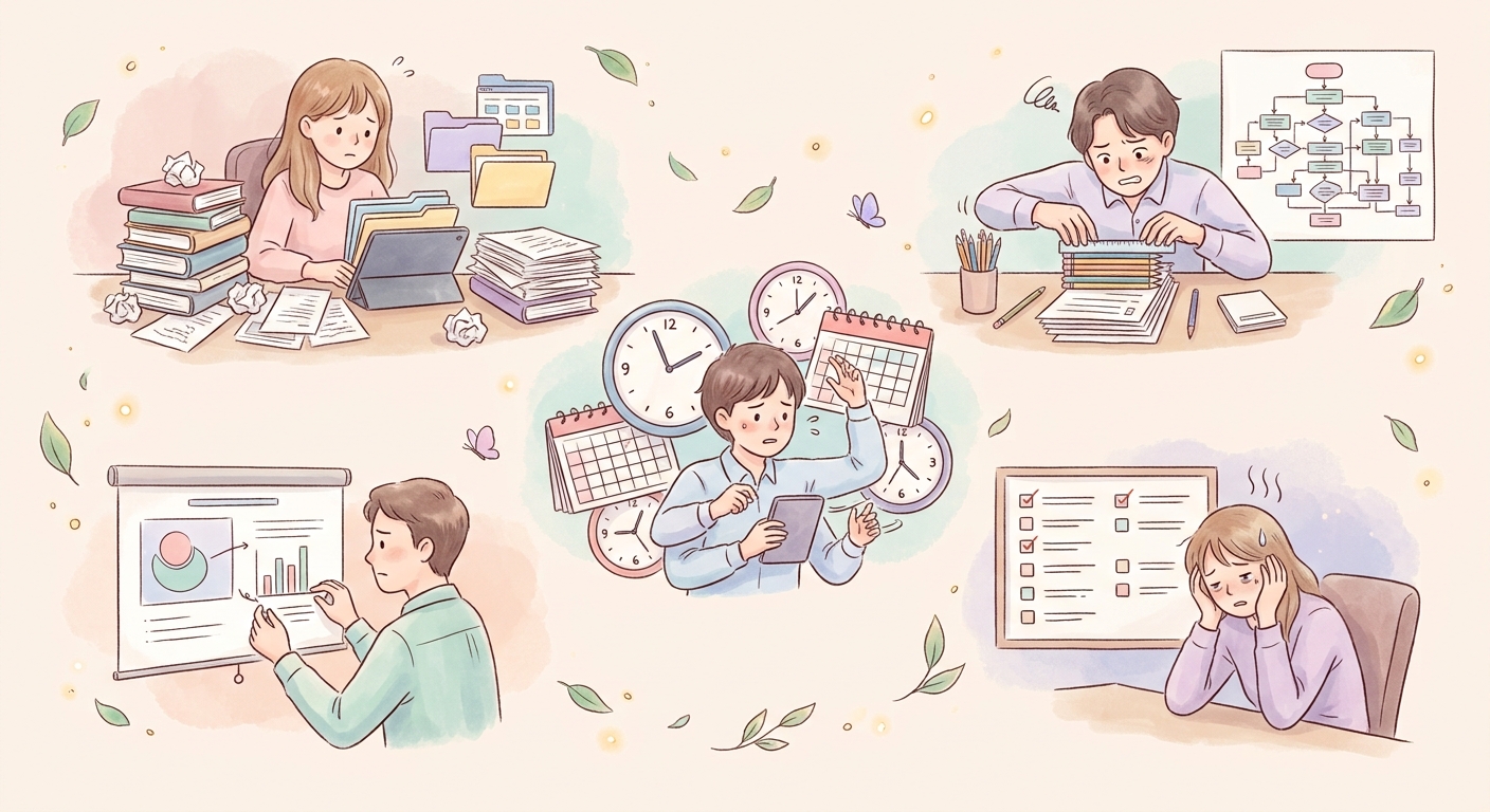 仕事に追われれる様子