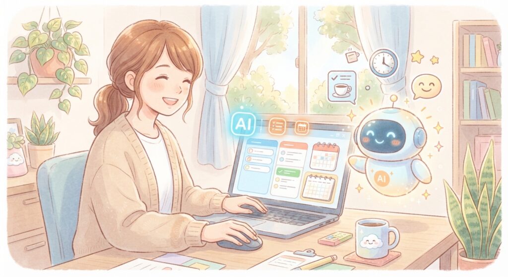 AIを活用してパソコン作業をする女性