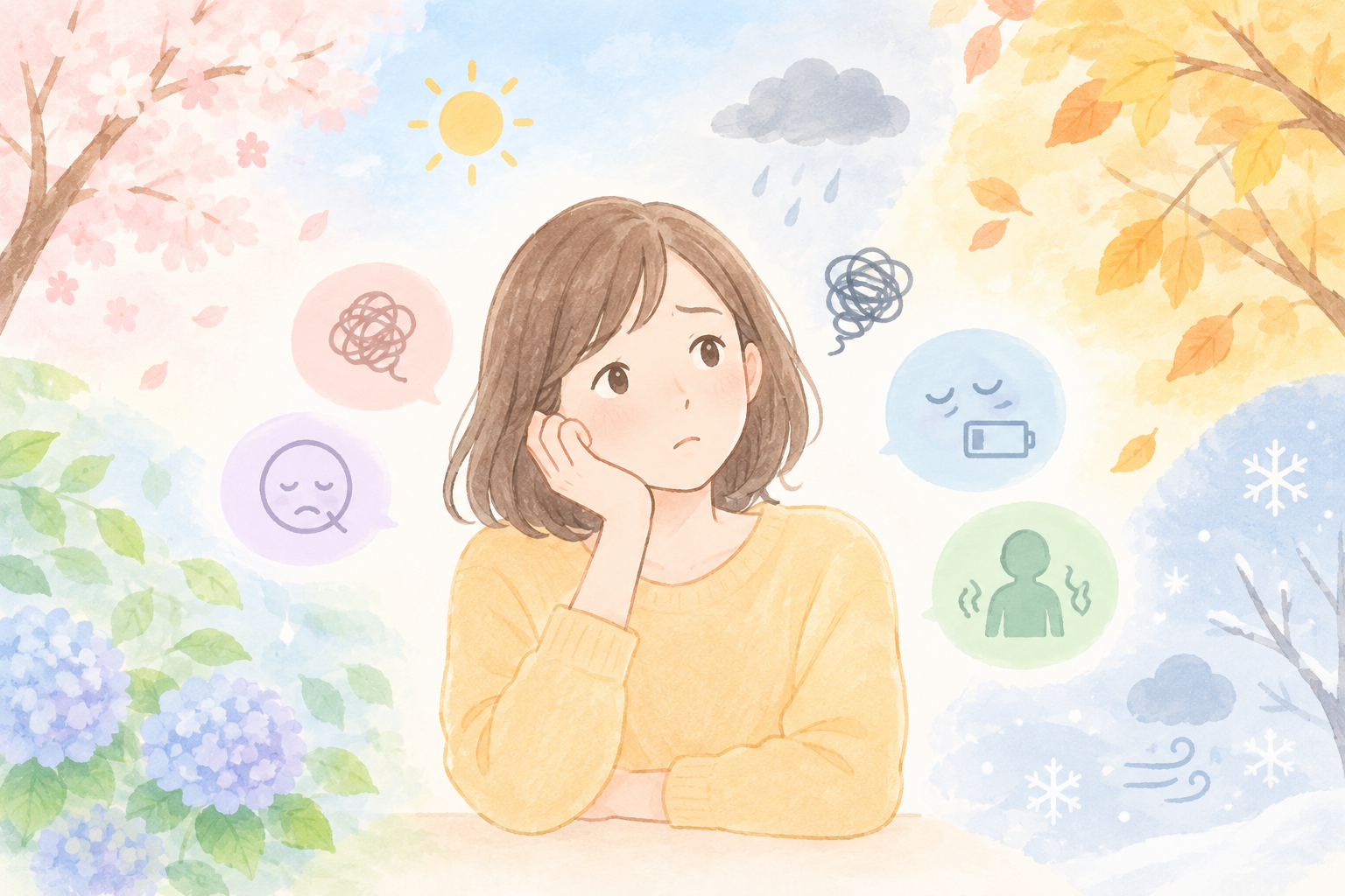 気圧の変化による体調不良に悩む女性
