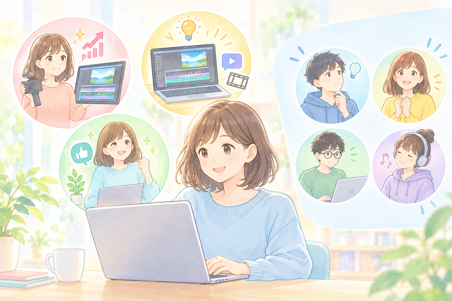 動画編集の仕事をする女性